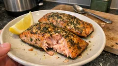 Air fryer salmon in under 10 minutes – herby, juicy fillets every time