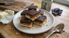 Easy Millionaire’s Shortbread with set caramel and a snappy chocolate topping