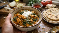 Chicken & spinach curry with quick yoghurt flatbreads – a cosy one-pan dinner