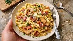 Creamy Chicken and Bacon Tagliatelle with Parmesan and Mascarpone