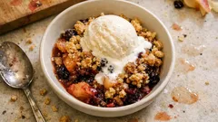 Apple & Blackberry Crumble with a crisp topping – the simple pre-bake trick