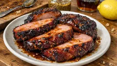 Make-ahead cola ham: poached gammon with a sticky maple & wholegrain mustard glaze