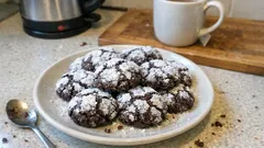 Chocolate Fudge Crinkle Biscuits: soft centres, snowy tops, ready in 10 minutes