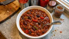 Double bean & roasted pepper chilli – a cosy one-pot for busy weeknights