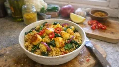 Spicy cauliflower & halloumi rice – a quick weeknight bowl with pouch basmati